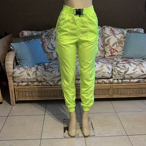 Zara Neon Yellow Green Cargo Pants with Buckle